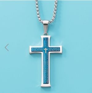 Men's Lord's prayer stainless steel cross necklace